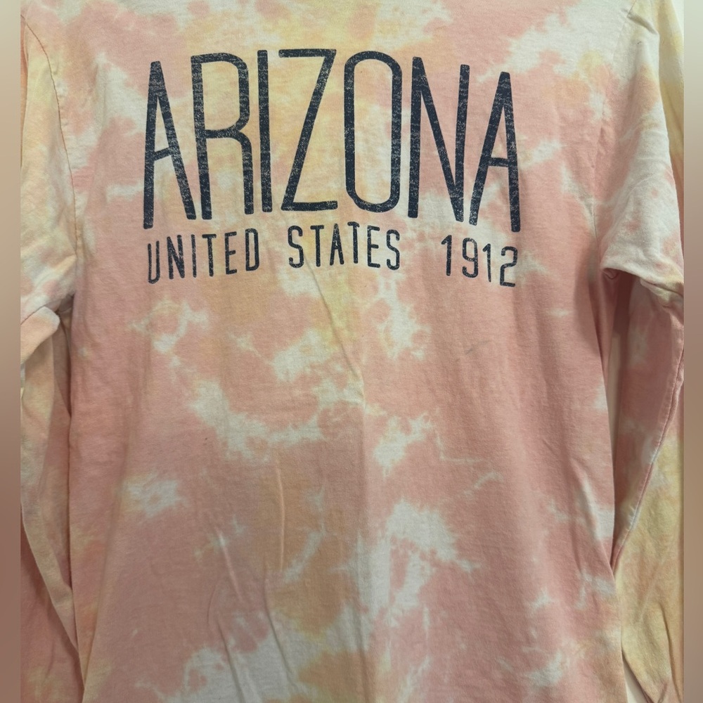 Arizona  Long Sleeve Pink and Yellow Tie-Dye Hooded Top - Picture 2 of 7